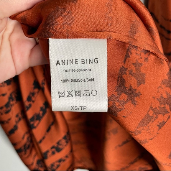 Anine Bing‎ Silk Wrap Penelope Dress XS Tiger Stripe Orange Long Sleeve Stars - Picture 13 of 16